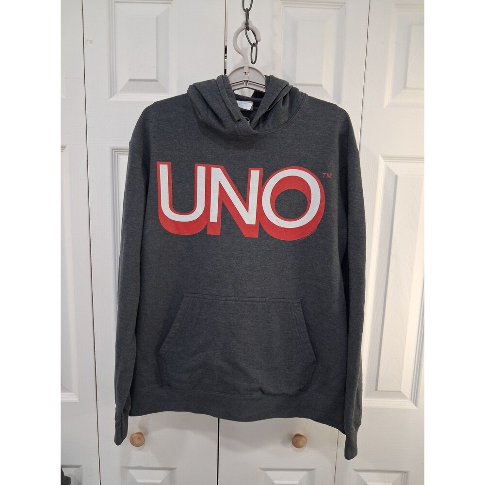 Mattel UNO Card Game Hoodie Mens Gray Graphic Pullover Sweatshirt 2019